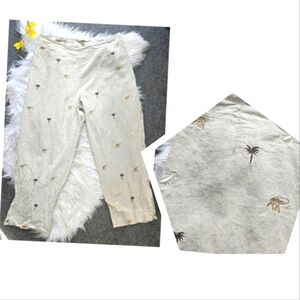 Peter Martin Safari Animal Embroidered Linen Pants, Size 12